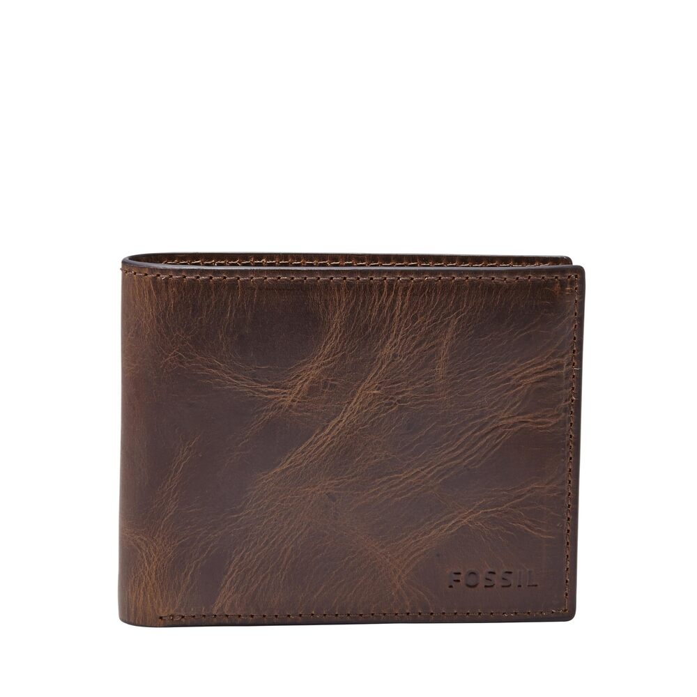 3227 Derrick Leather RFID-Blocking Bifold with Flip ID Wallet Dark Brown